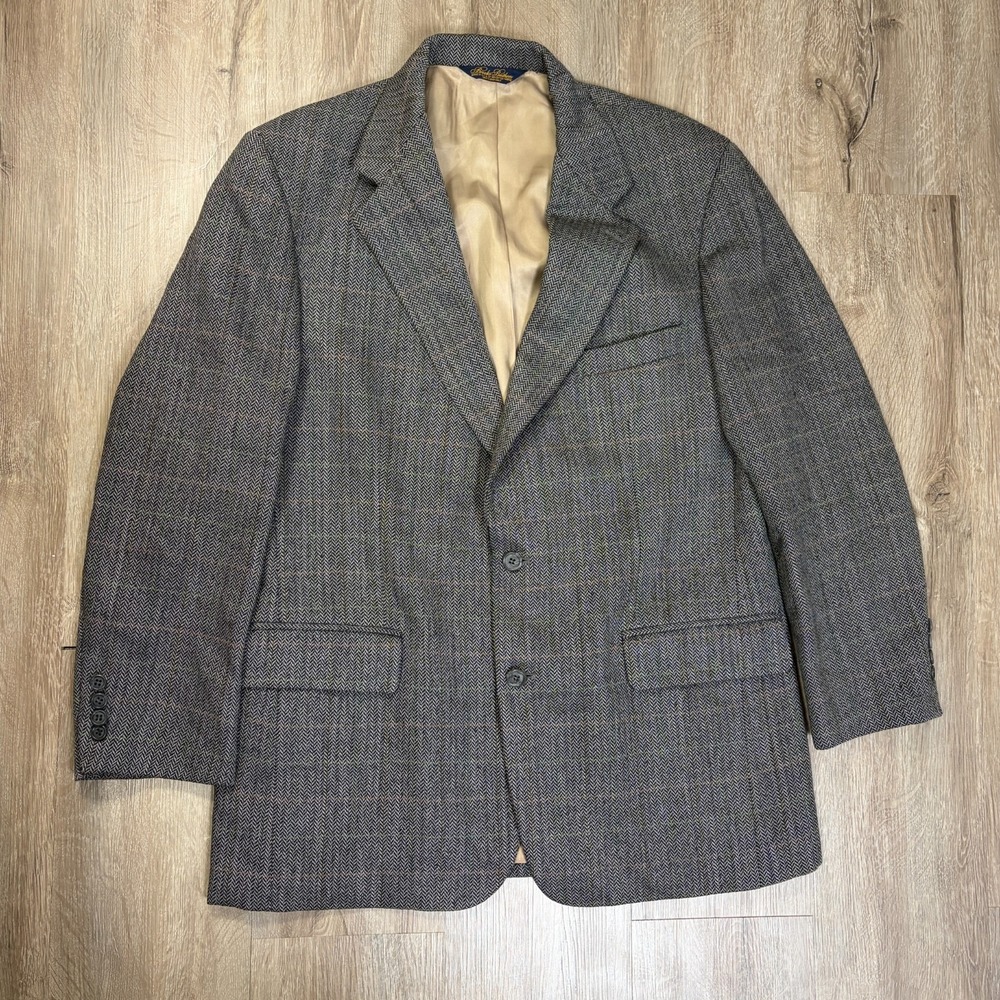 VTG Brooks Brothers Herringbone Tweed Blazer Jacket 43R Made in USA 100% Wool